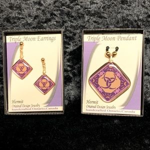 Handmade Triple Crescent Moon Earrings & Pendant Necklace Set